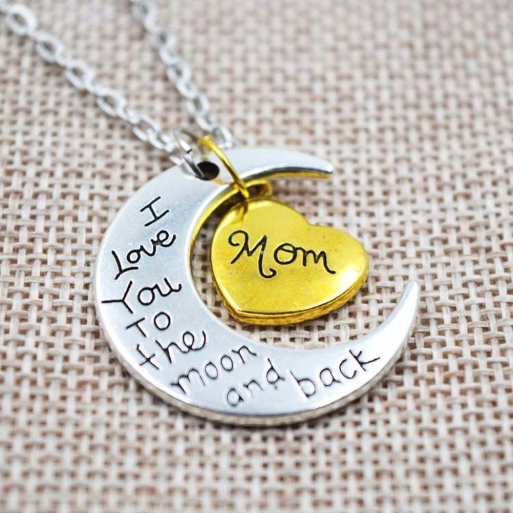 Europe Silver I Love Moon And Back Gold Heart Necklace Pendant Mom Mother's Day